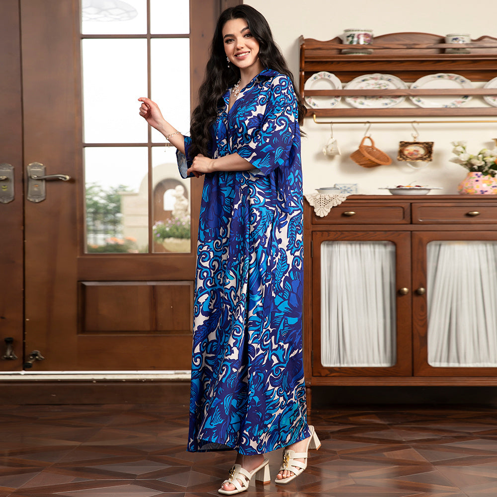Holiday Style Lapel Flowers Pocket Buttons Regular Sleeve Long Dresses