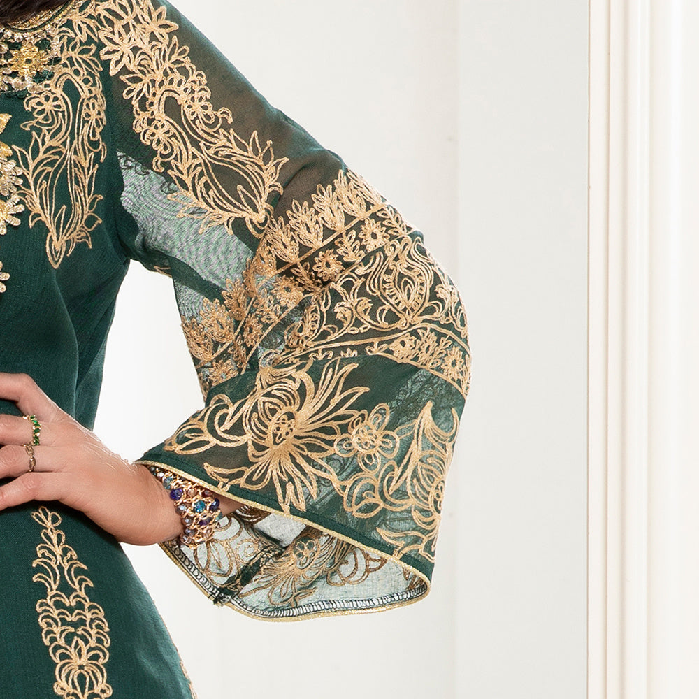 Celebrity Style Elegant Style V-neck Jacquard Flowers Luster Embroidery Applique Flared Sleeve Kaftan